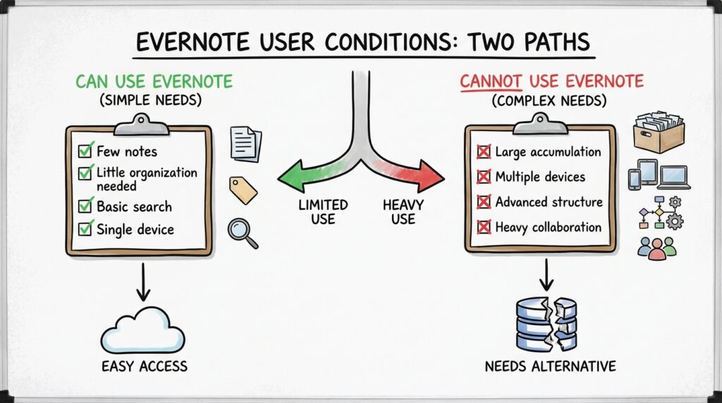Evernoteに残れる人と残りにくい人の条件を整理した判断図