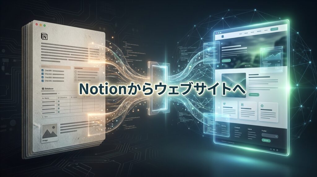Notion Sitesを使ってNotionページをWebサイトとして公開するイメージ