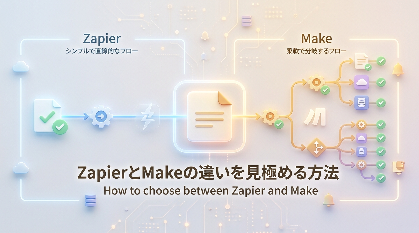 NotionとEvernoteの自動化でZapierとMakeを比較する図