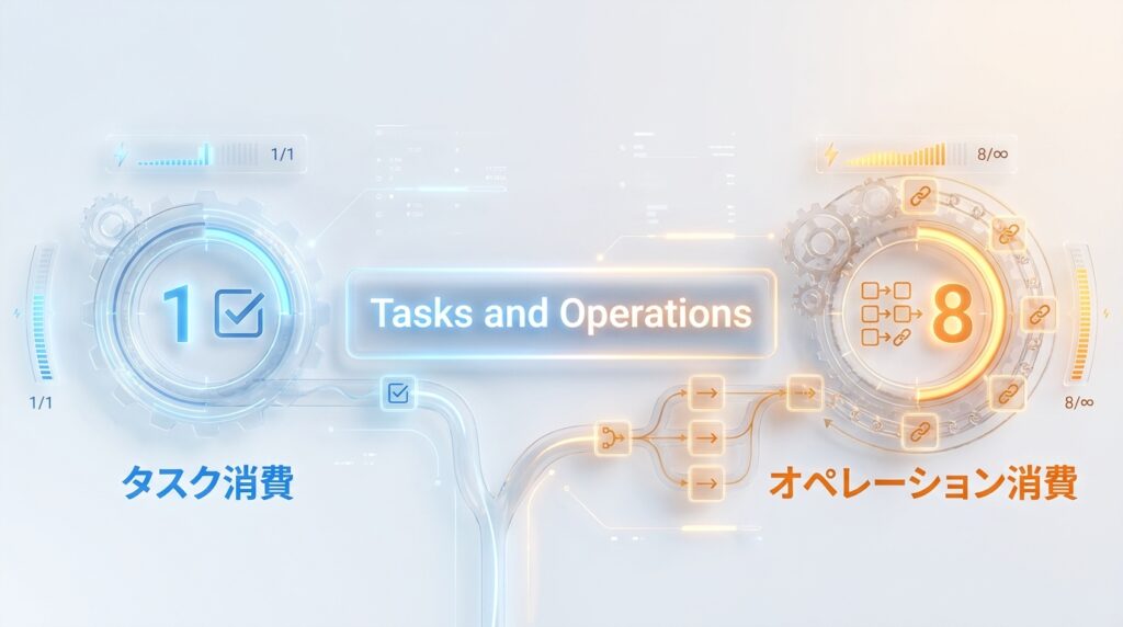 Zapierのタスク消費とMakeのクレジット消費の違いを示す図