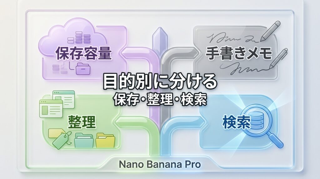 OneNote、Notion、Obsidian、Evernoteの使い分け比較表