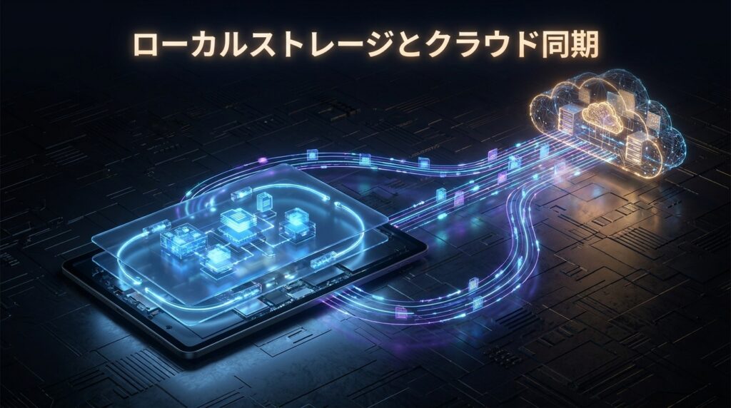 Obsidianのローカル保存とクラウド同期の違いを示す図