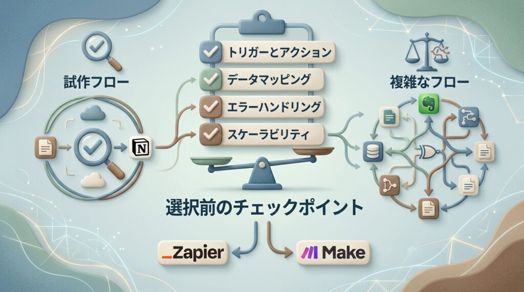 NotionやEvernoteの自動化で有料化を考える場面を整理した図