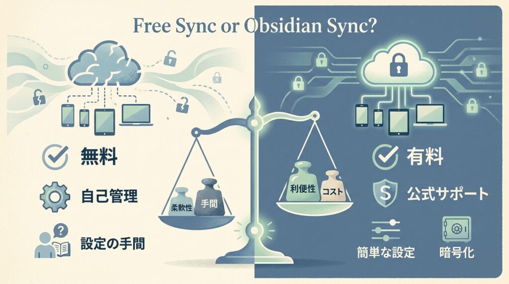 無料同期とObsidian Syncの判断ポイントを整理した比較表